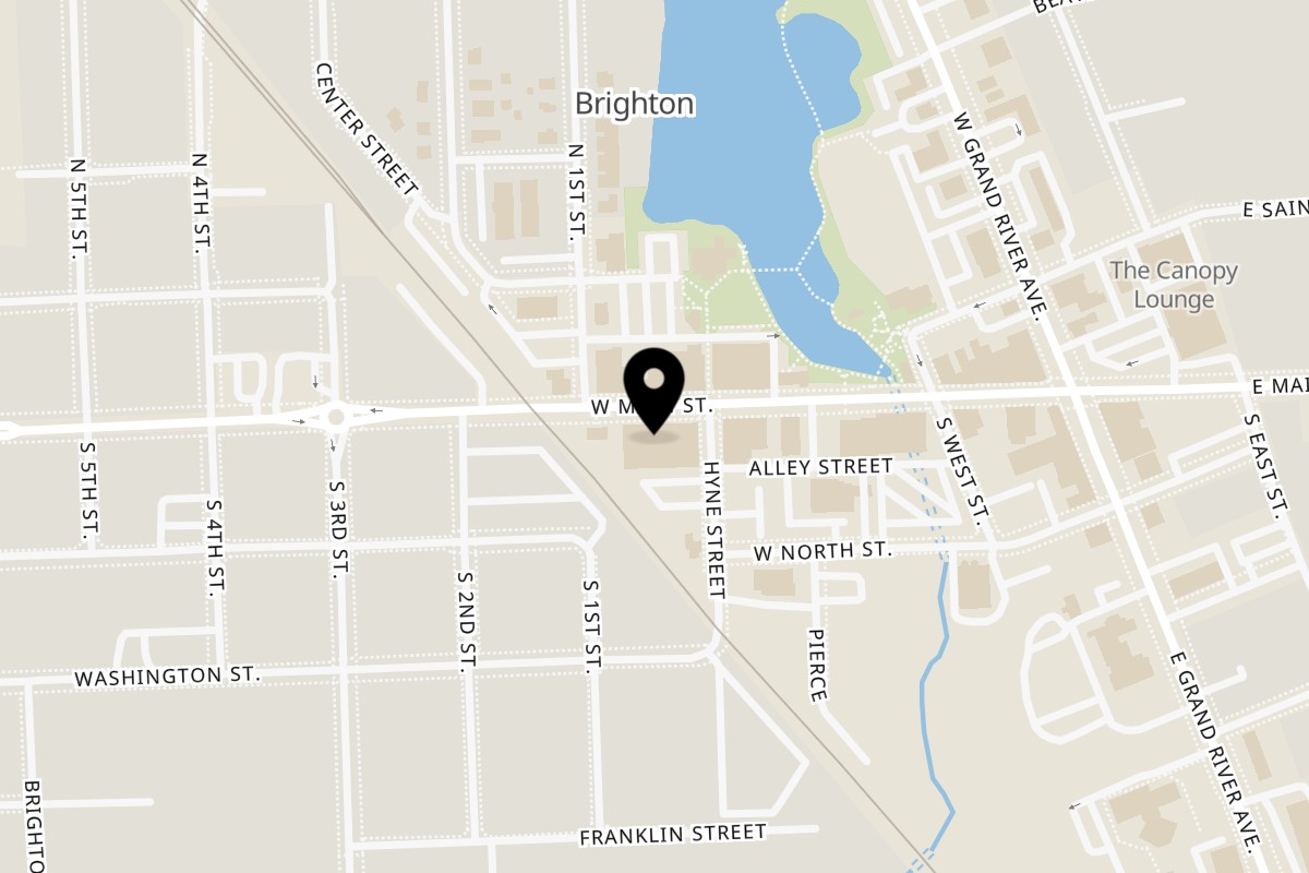 Map showing the location of Captain’s ön Main - Espresso Bar & Pizzeria on 423 W Main St in Brighton